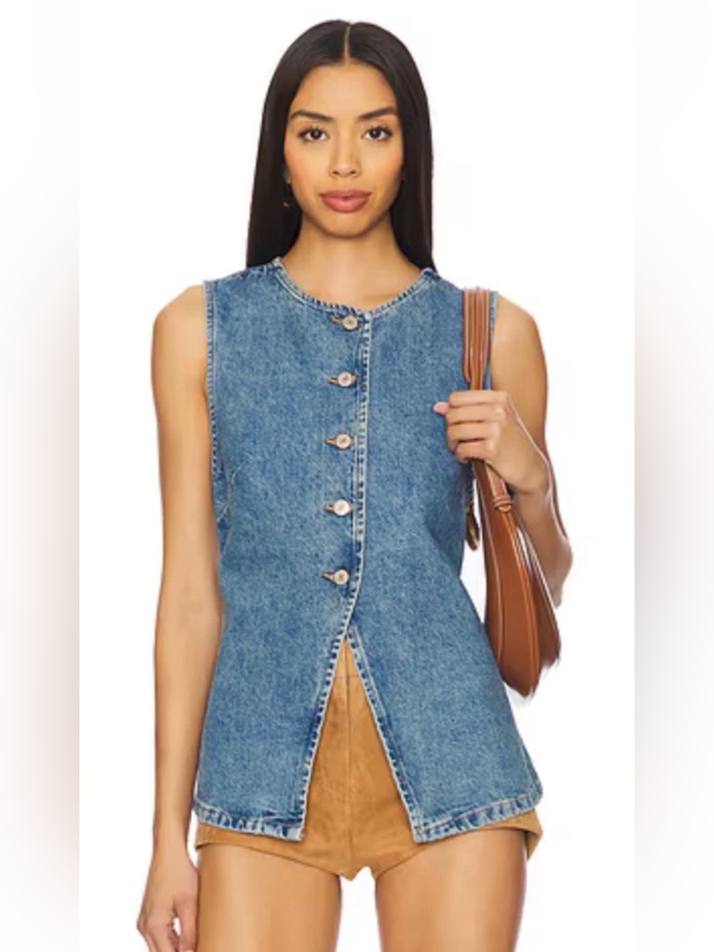 Free People Aimee Blue Denim Vest In Ultra Light Beam Sz Medium